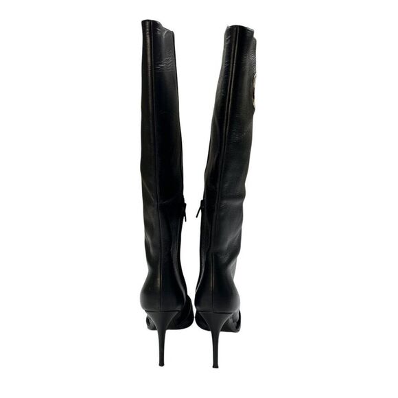 Salvatore Ferragamo Tall Nero Cut Out Knee High Boots Pointed Toe Black Size 10 - Picture 11 of 14